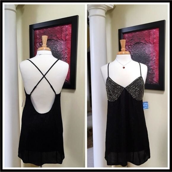 NWT Free People Jewel Embellished Black Mini Slip Dress - Picture 5 of 9